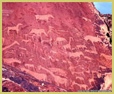 The main frieze of pteroglyphs (rock art engavings) to be seen at Twyfelfontein world heritage site in the Damaraland region of northern Namibia